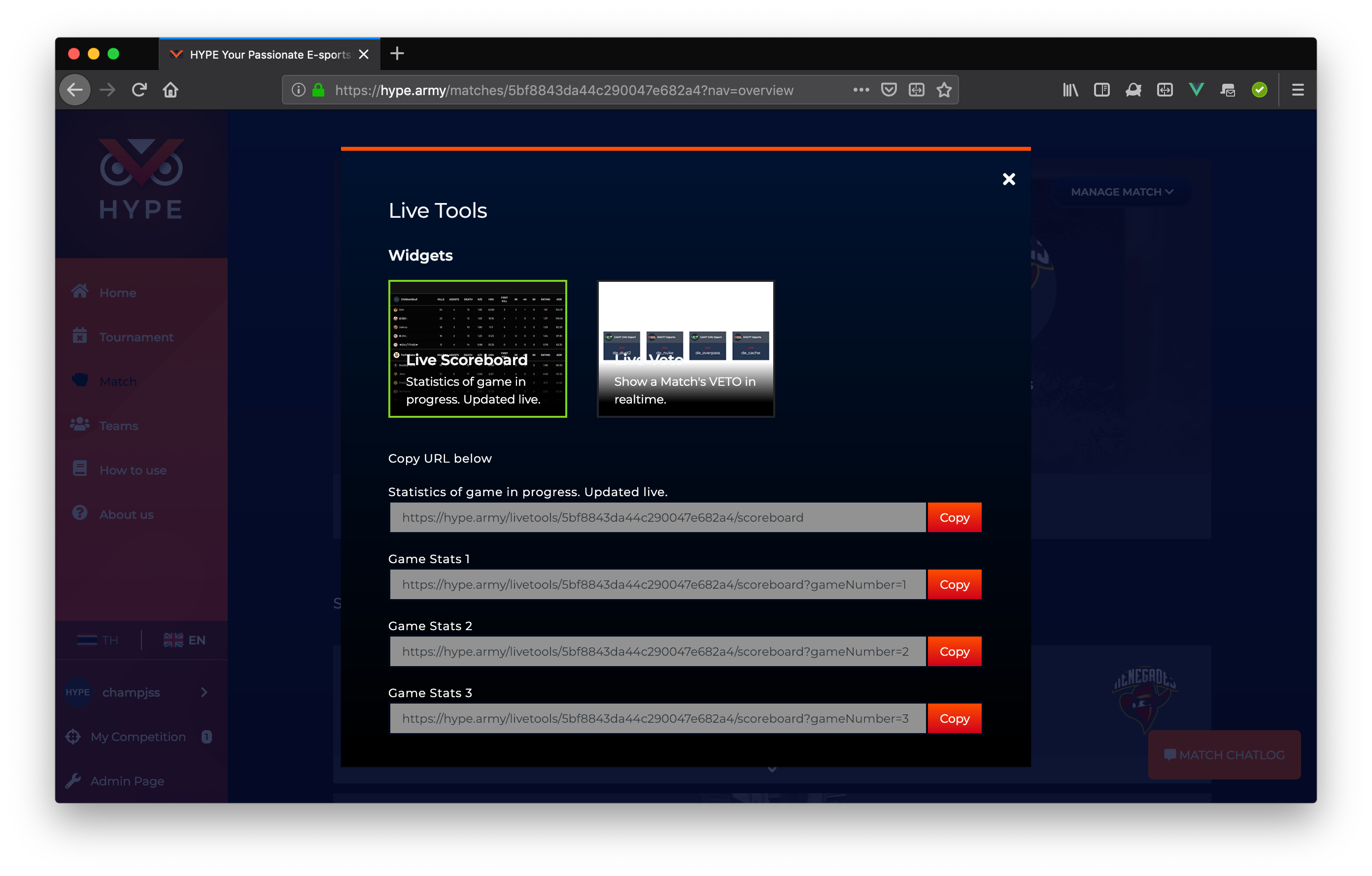 Live tools URLs