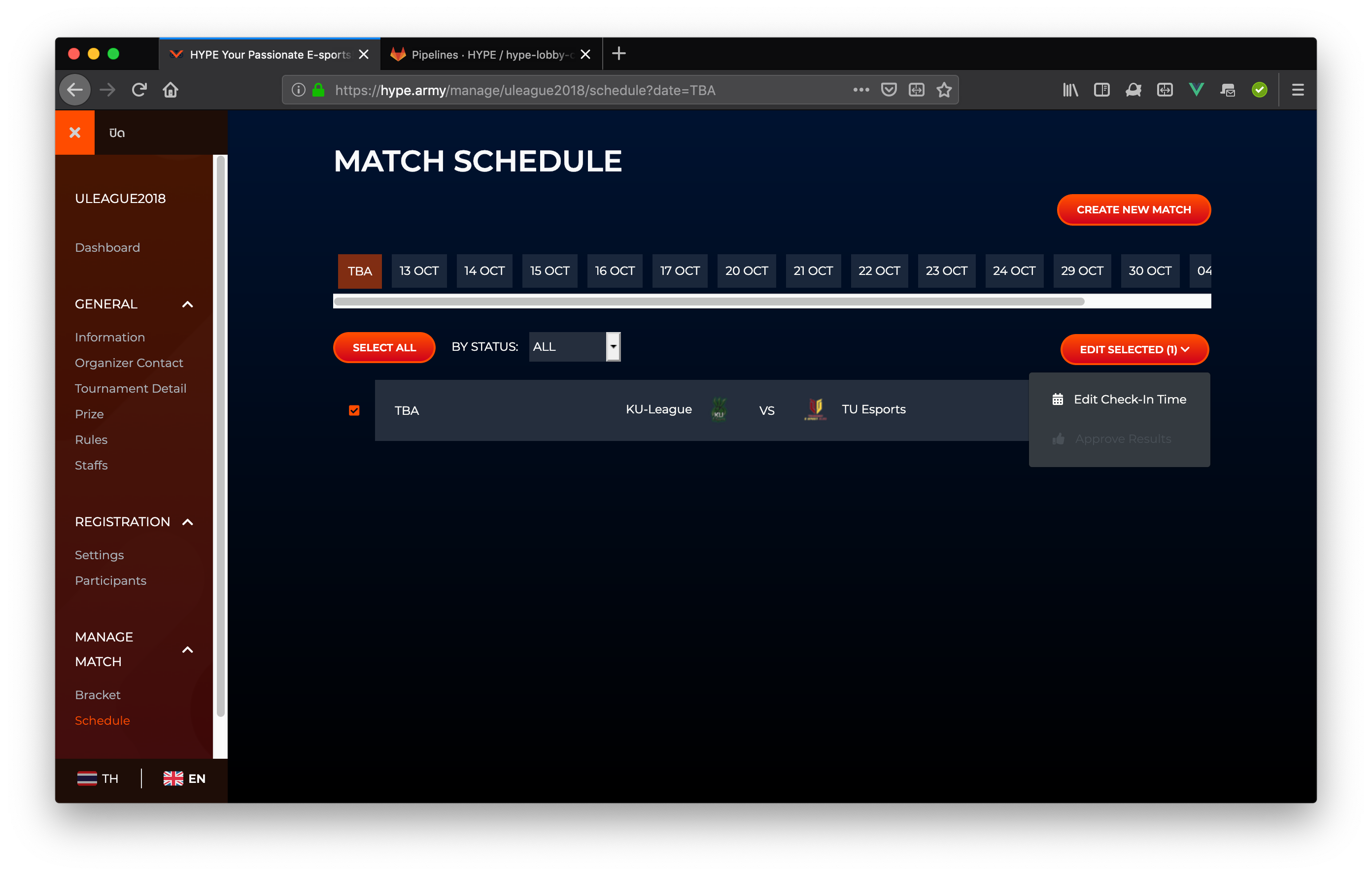 Bulk editing match schedule
