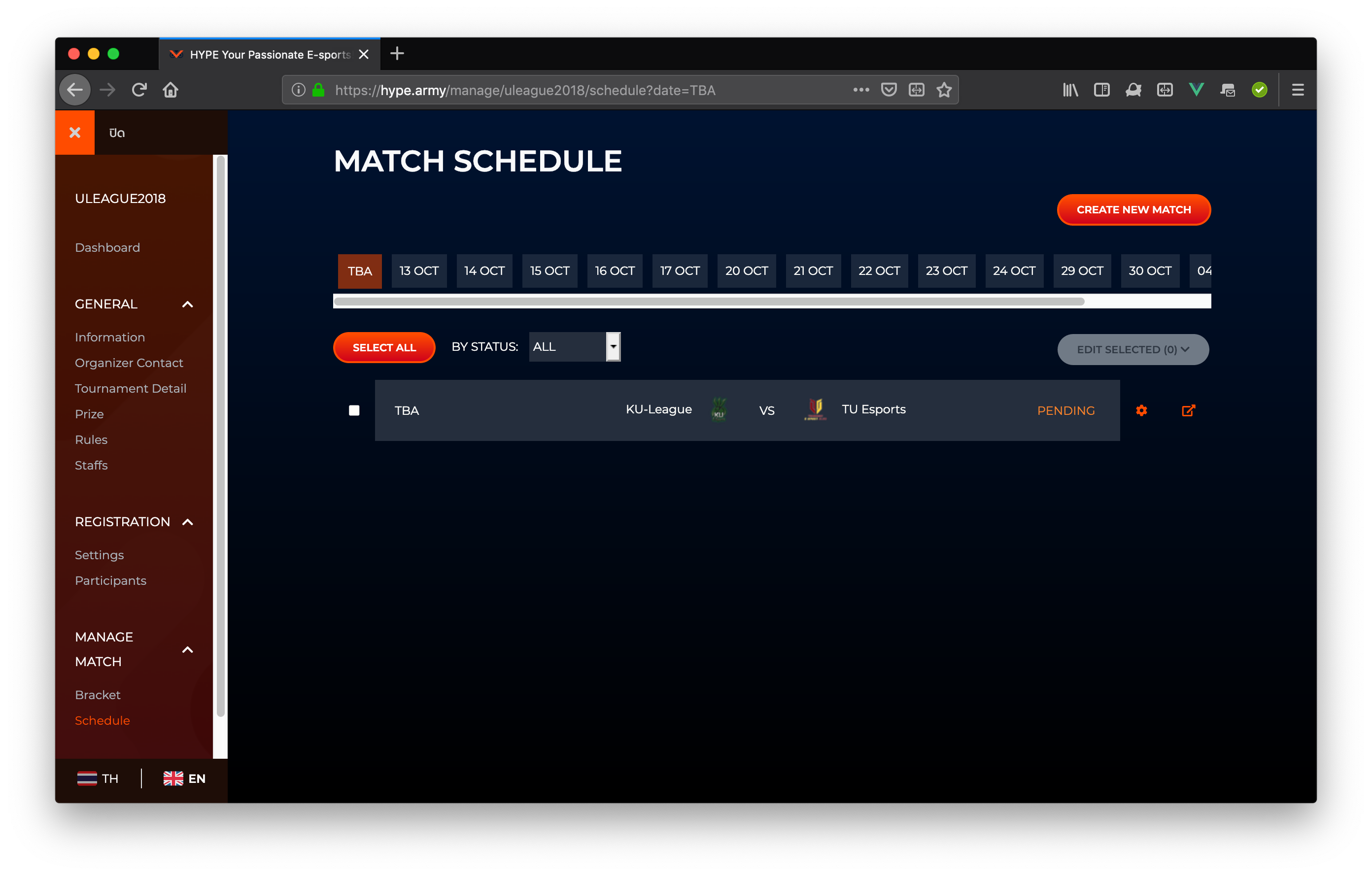 Match schedules